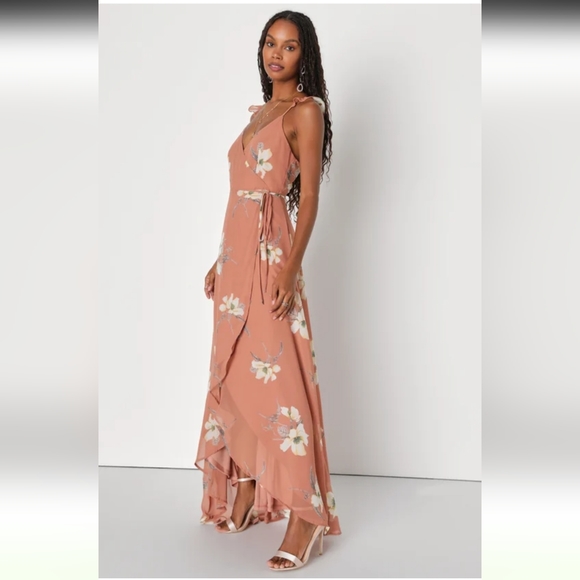 Lulu's All Mine Rusty Rose Floral Print High-Low Wrap Dress/ M. - Picture 13 of 13